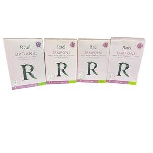 4 Rael Tampons Cotton Super Absorbency BPA-Free Organic Compact Applicator 16ct